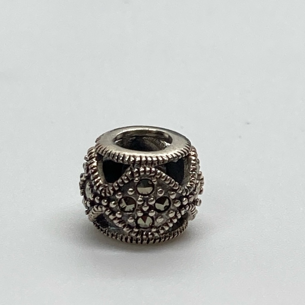 Persona 925 Sterling Silver & Marcasite Stone Cutout Wave Design Charm Bead